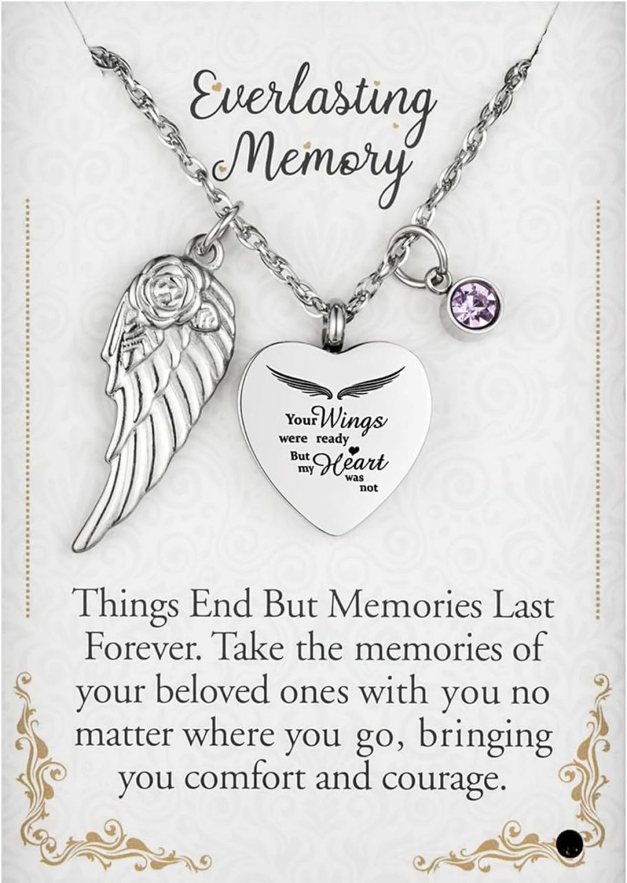 Necklaces | Dletay Dletay Heart Urn Necklace For Ashes With 12 Birthstones Cremation Jewelry For Ashes -Your Wings Were Ready My Heart Was Not