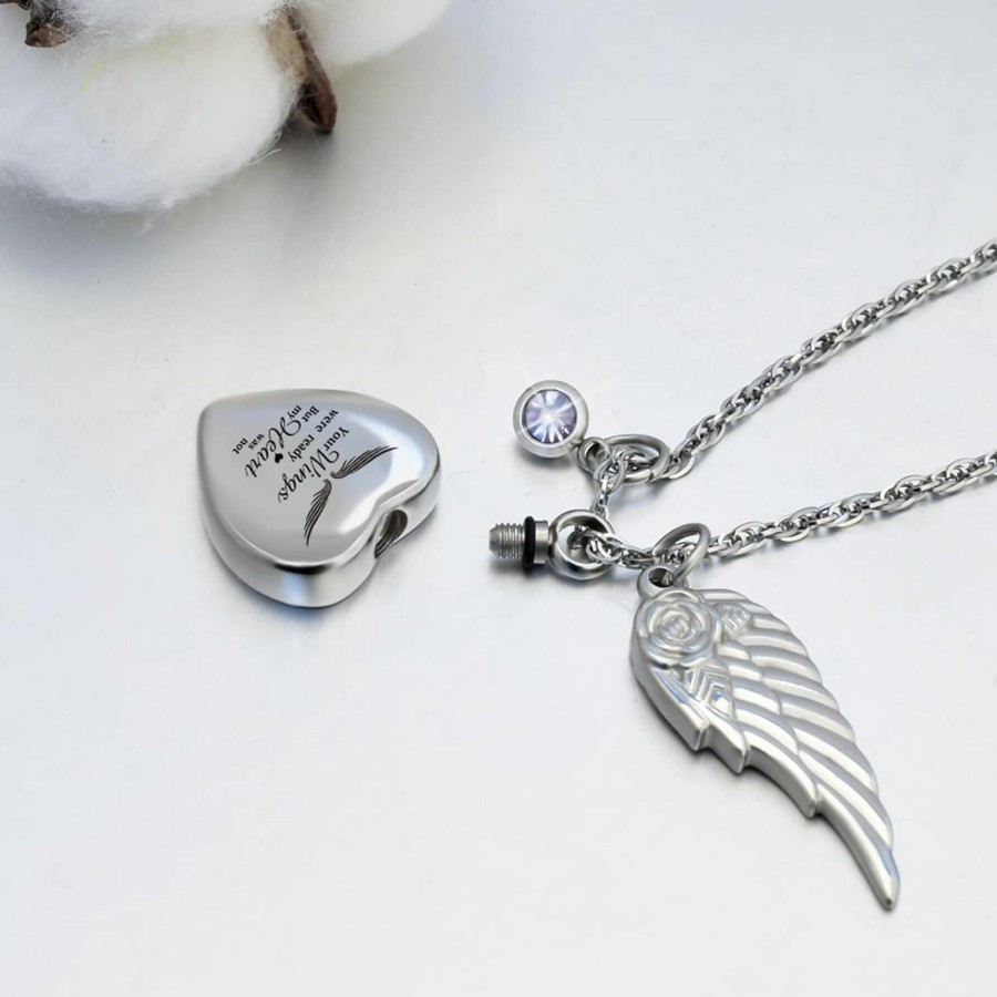 Necklaces | Dletay Dletay Heart Urn Necklace For Ashes With 12 Birthstones Cremation Jewelry For Ashes -Your Wings Were Ready My Heart Was Not