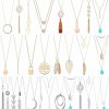 Necklaces | Hicarer Hicarer 30 Pieces Long Pendant Necklace Set Simple Bar Layer Tassel Y Tassel Leaf Circle Bar Necklace Y-Shaped Statement Sweater Necklace For Women Girls