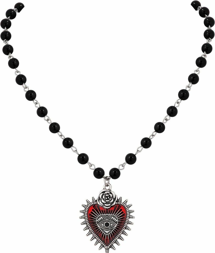 Necklaces | Sacina Sacina Gothic Y2K Red Heart Necklace,Black Beaded Heart Necklace, Gothic Necklace, Y2K Necklaces, Halloween Necklace, Christmas New Year Jewelry Gift For Women