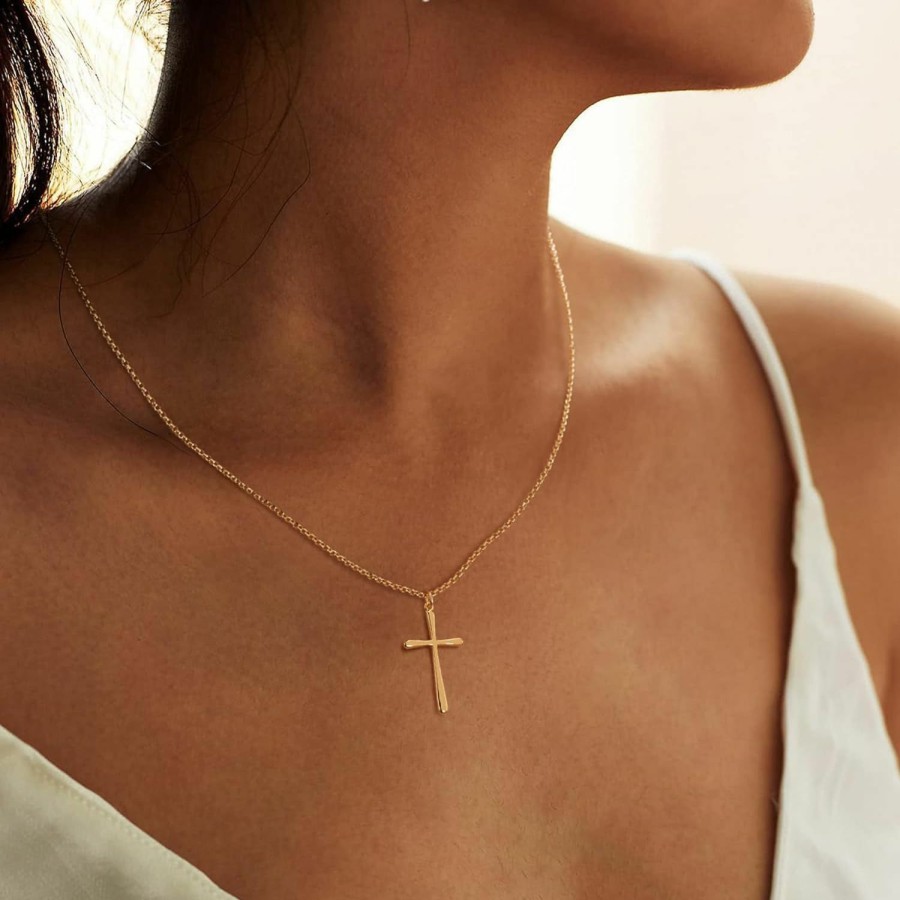 Necklaces | MEVECCO Mevecco Gold Dainty Cross Necklace 18K Gold Plated Cz Turquoise Faith Pendant Necklace Minimalist Handmade Crucifix Chain Necklace Gift