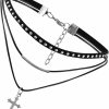 Necklaces | Flongo Flongo Womens Gothic Vintage Flannelette Rope Cross Rivet Choker Punk Collar Neckband