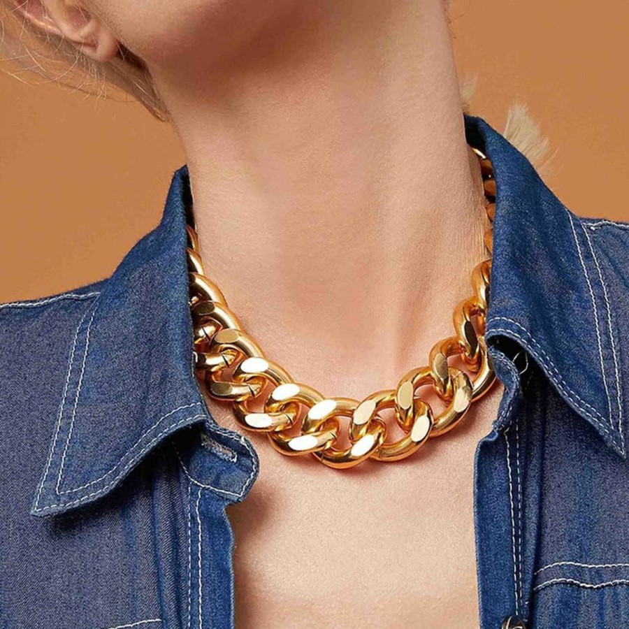 Necklaces | Octwine Octwine Statement Punk Cuban Link Chain Choker Necklace Chunky Chain Link Necklace Boho Fashion Collar Necklace Jewelry Gift For Women Girls( Gold