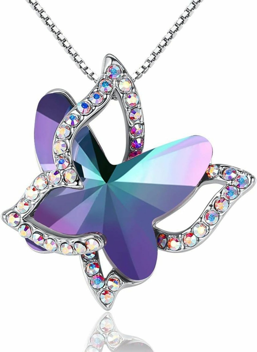 Necklaces | GEMMANCE Gemmance Butterfly Birthstone Crystal Necklace - Silver Tone With 18"+2" Chain - Necklace Mother'S Day Anniversary Birthday Christmas - Gifts For Women Girls Daughter