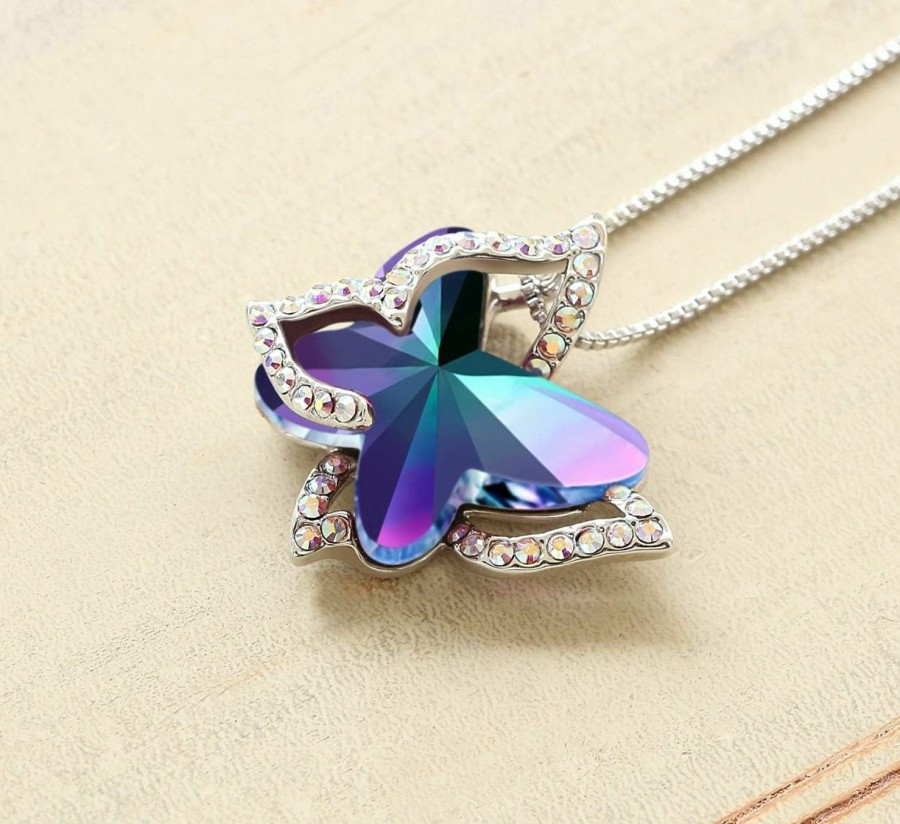 Necklaces | GEMMANCE Gemmance Butterfly Birthstone Crystal Necklace - Silver Tone With 18"+2" Chain - Necklace Mother'S Day Anniversary Birthday Christmas - Gifts For Women Girls Daughter