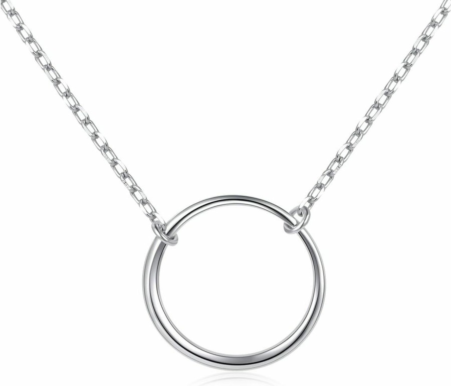 Necklaces | Ladytree Ladytree S925 Sterling Silver Dainty Simple Circle Pendant Eternity Necklace,Rolo Chain,18+2