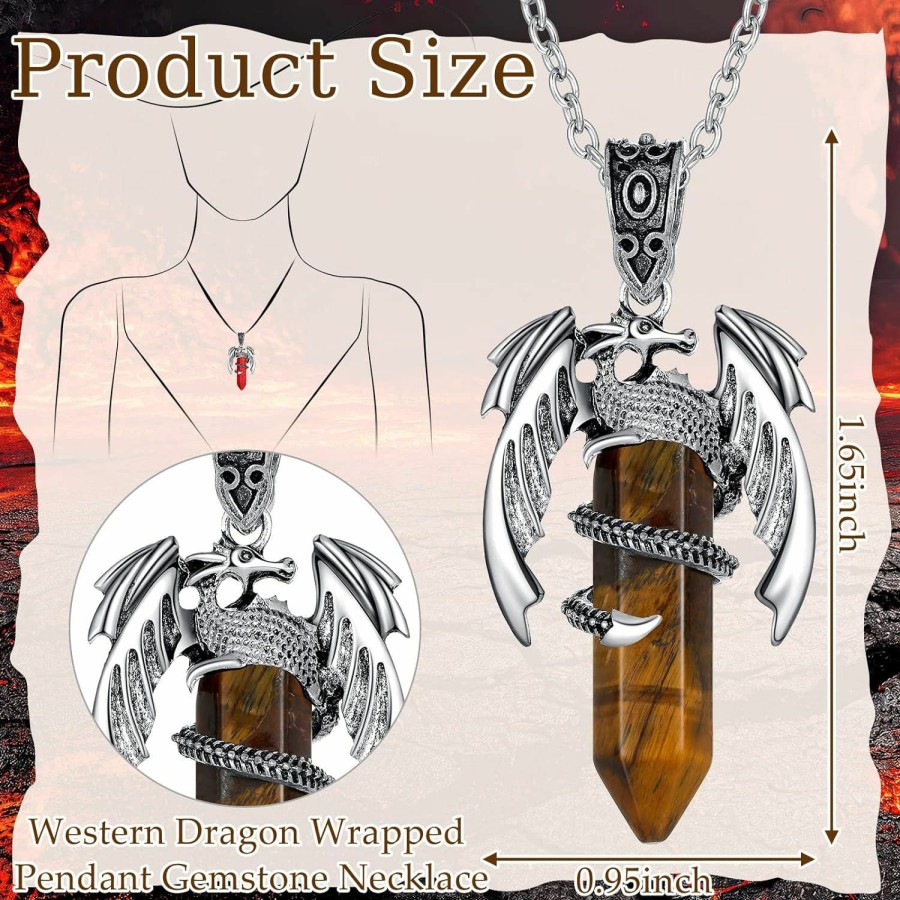 Necklaces | Yinkin Yinkin 12 Pcs Dragon Necklace For Men Women Crystal Stone Necklace Dragon Wrapped Pendant Chakra Reiki Gemstone Necklace (Dragon, Hexagonal Stone)