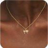 Necklaces | Risamil Risamil Gold Necklace For Women - Bow Necklace 14K Dainty Gold Necklace Cute Small Tiny Bow Pendant Choker Chain Necklace Trendy Necklaces For Women Gold Jewelry Gift