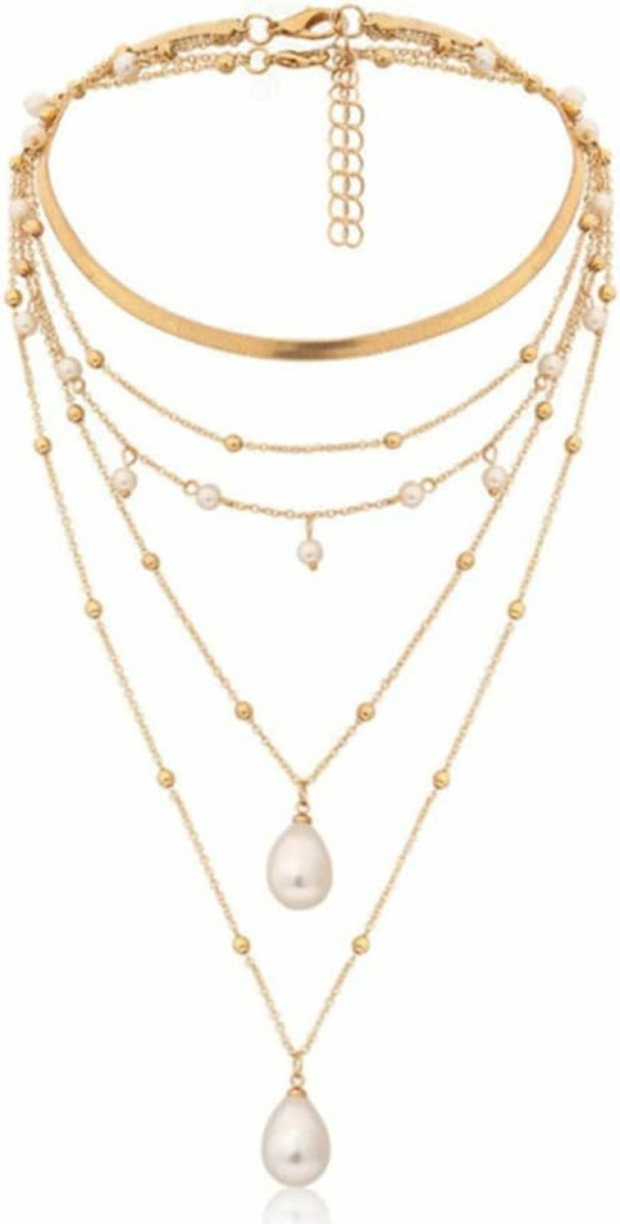 Necklaces | fxmimior Fxmimior Boho 5 Tier Gold Punk Chain Layered Necklace Dainty Pearls Pearls Pendant Long Choker Necklaces Jewelry For Women