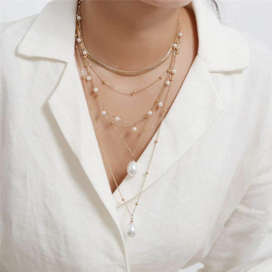 Necklaces | fxmimior Fxmimior Boho 5 Tier Gold Punk Chain Layered Necklace Dainty Pearls Pearls Pendant Long Choker Necklaces Jewelry For Women