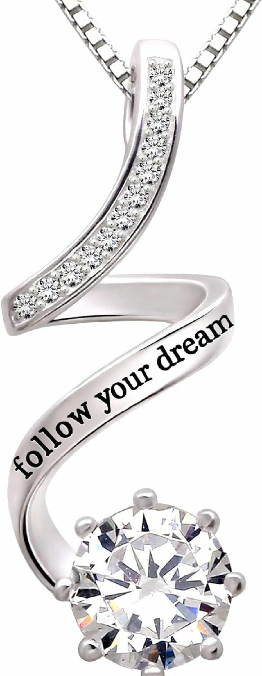 Necklaces | ALOV Alov Jewelry Sterling Silver "Follow Your Dream" Cubic Zirconia Pendant Necklace