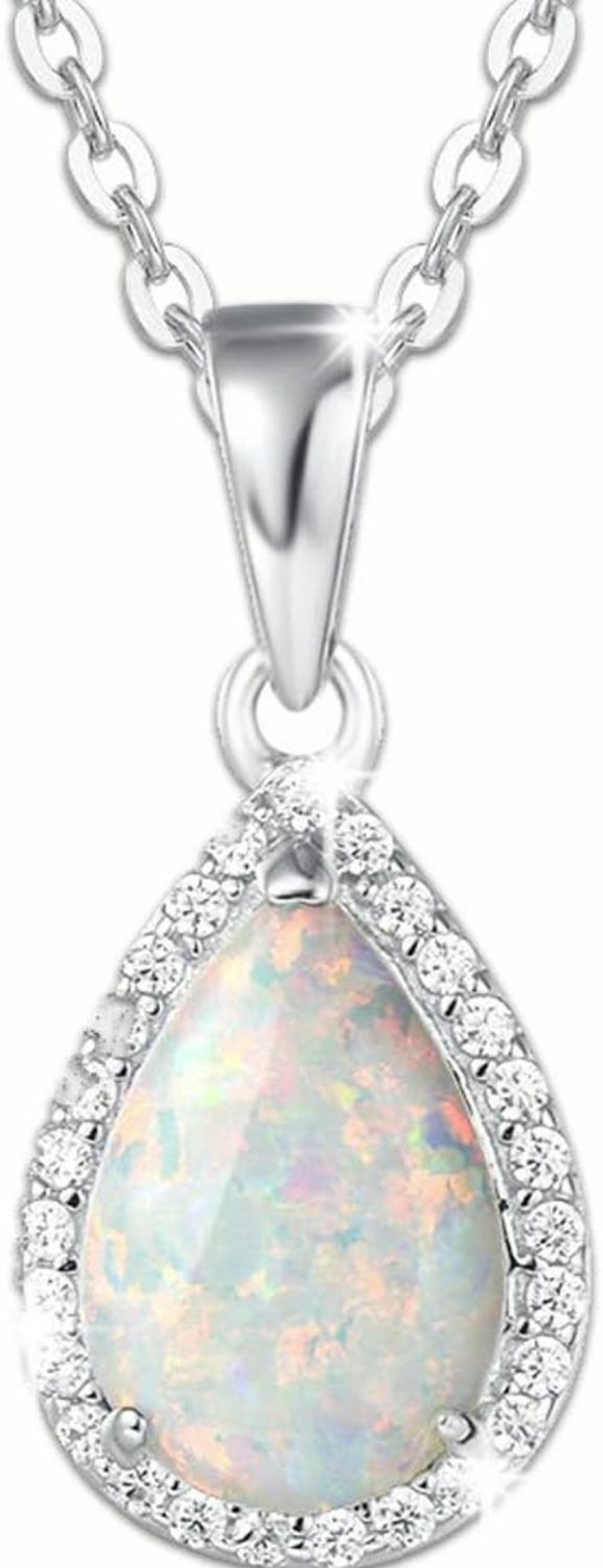 Necklaces | FANCIME Fancime October Birthstone Necklace Sterling Silver White Opal Necklace Fire Opal Halo Waterdrop Teardrop Pear Shape Opal Pendant Fine Opal Jewelry For Women