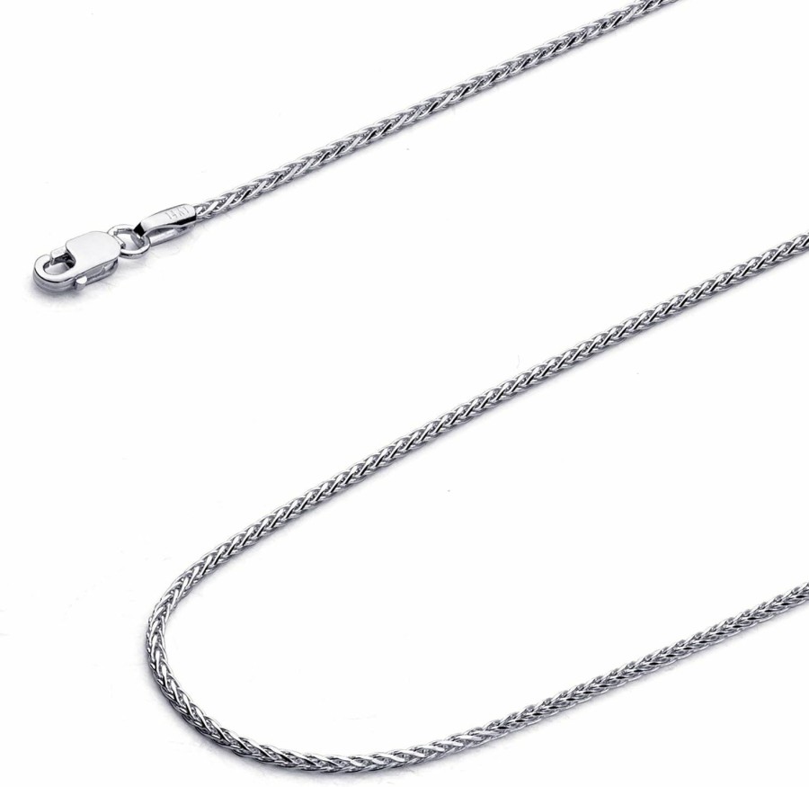 Necklaces | The World Jewelry Center The World Jewelry Center 14K Real Yellow Or White Gold 1Mm Diamond Cut Round Wheat Chain Necklace With Lobster Claw Clasp