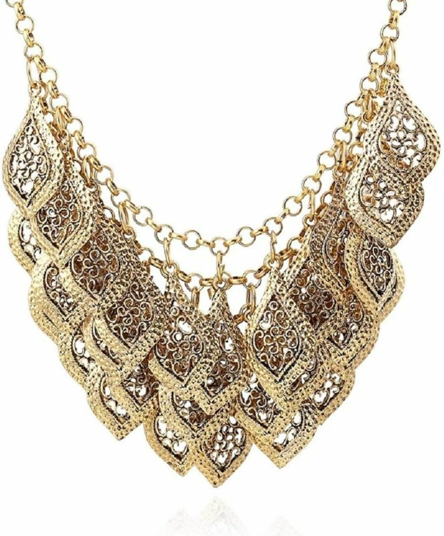 Necklaces | YAZILIND Yazilind Vintage Gorgeous Multilayer Gold Plated Leaves Chain Collar Bib Chunky Necklace