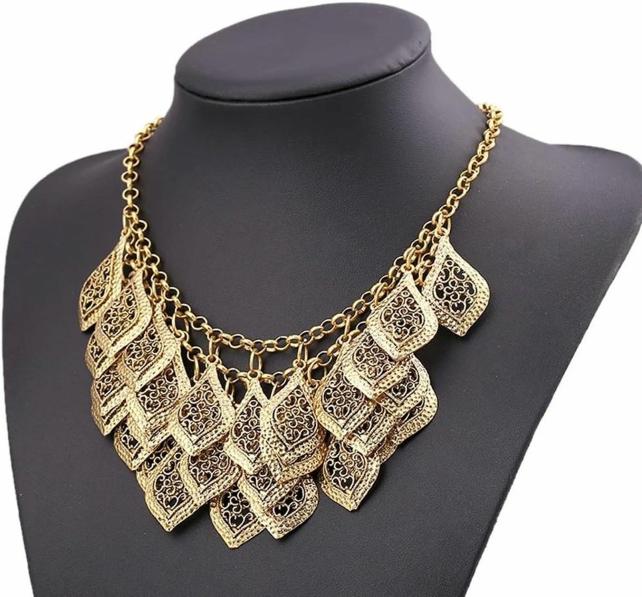 Necklaces | YAZILIND Yazilind Vintage Gorgeous Multilayer Gold Plated Leaves Chain Collar Bib Chunky Necklace