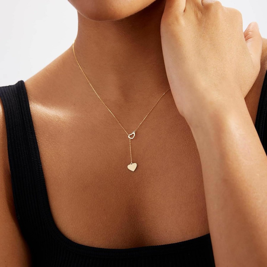 Necklaces | GELIN Gelin 14K Solid Gold Two Heart Lariat Y-Necklace For Women