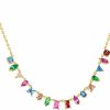 Necklaces | G&GEMSJEW G&Gemsjew Women Gold Colorful Gemstone Necklace Multicolor Cz Rainbow Chain Choker For Girls 14K Gold Plated Multi Gems Necklace