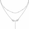 Necklaces | FLYOW Flyow Layered Necklace S925 Sterling Silver Teardrop Double Choker Y Lariat Long Chain Necklace Birthday Gifts For Women Ladies