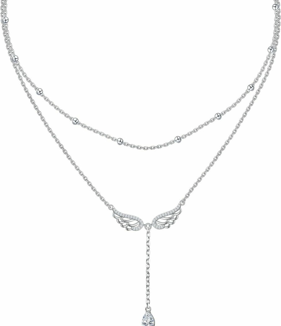 Necklaces | FLYOW Flyow Layered Necklace S925 Sterling Silver Teardrop Double Choker Y Lariat Long Chain Necklace Birthday Gifts For Women Ladies