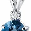 Necklaces | PEORA Peora London Blue Topaz With Diamond Solitaire Pendant For Women 14K White Gold, Genuine Gemstone Birthstone, 3 Carats Oval Shape 10X8Mm