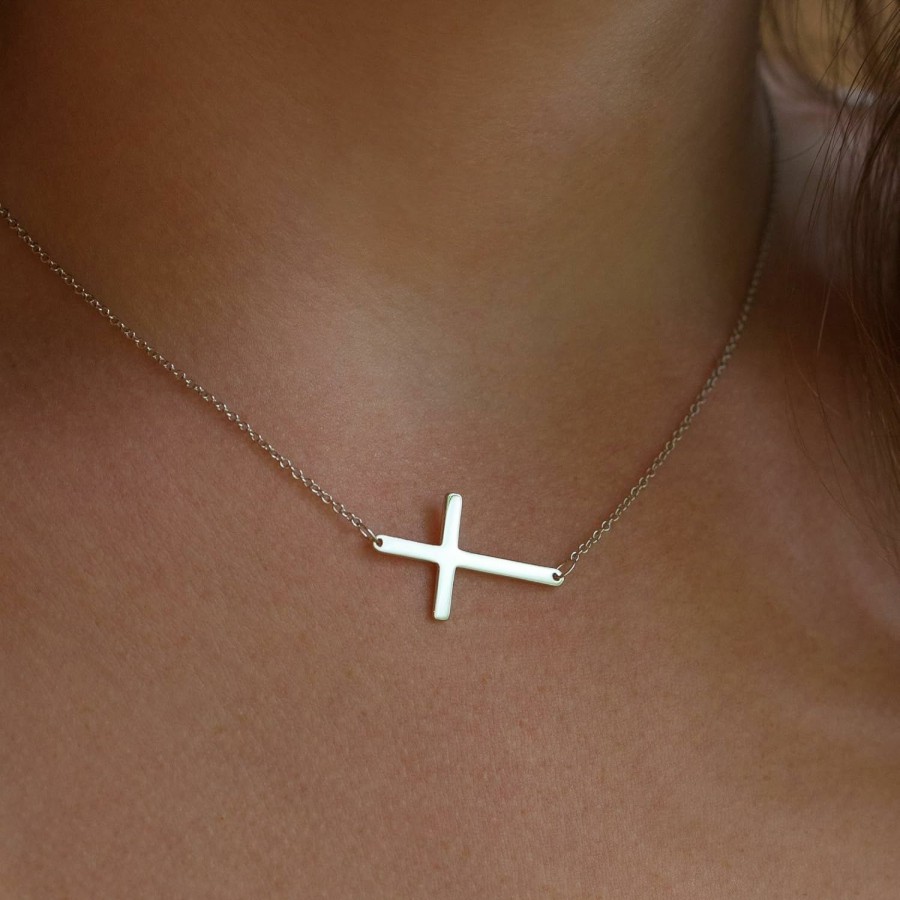 Necklaces | LEMONDROP Lemondrop 925 Sterling Silver Sideways Cross Necklace