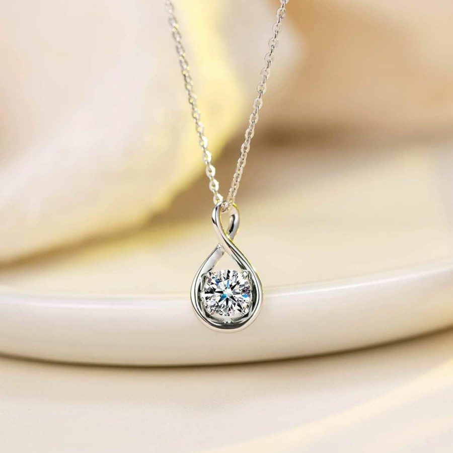 Necklaces | FANCIME Fancime 14K Solid White Gold Birthstone Pendant With Sterling Silver Chain Infinity Gemstone Necklace Fine Jewelry Anniversary Birthday Valentine'S Day Gifts For Women Girls Wife Her