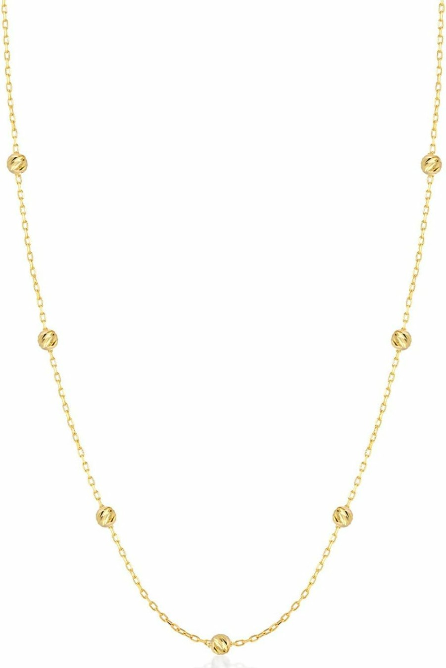 Necklaces | GELIN 14K Real Gold Beads Station Necklace For Women | 14K Gold Ball Beads Station Necklaces | Beaded Pendant Necklace | Dainty Layering Jewelry | Gifts For Christmas, 18\"