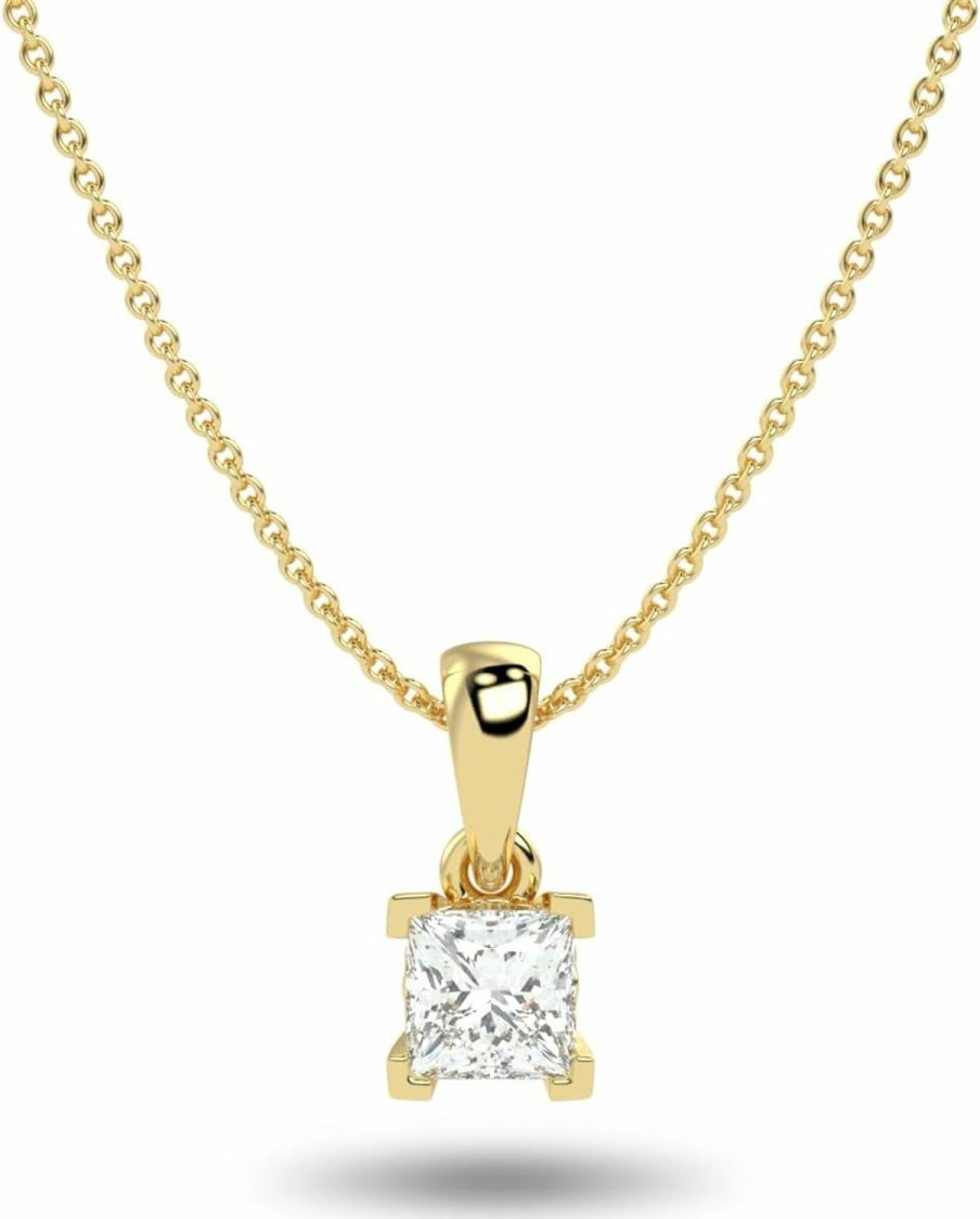 Necklaces | Carbon Atelier Igi Certified 1/4 To 2 Carat Princess Cut Lab Grown Diamond Square Solitaire Pendant Necklace For Women I 14K Gold Necklace (G-H, Vs1-Vs2, Cttw) I 18 Inch Long Chain I Lobster Claw