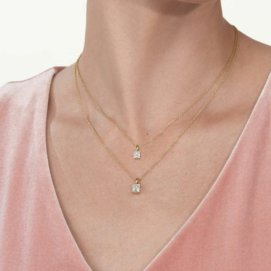 Necklaces | Carbon Atelier Igi Certified 1/4 To 2 Carat Princess Cut Lab Grown Diamond Square Solitaire Pendant Necklace For Women I 14K Gold Necklace (G-H, Vs1-Vs2, Cttw) I 18 Inch Long Chain I Lobster Claw