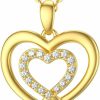 Necklaces | SISGEM Sisgem 14K Real Gold Heart Necklace For Women,Yellow Gold Love Pendant Necklace Triple Hearts Jewerly Gifts For Birthday Anniversary 16+1+1 Inch