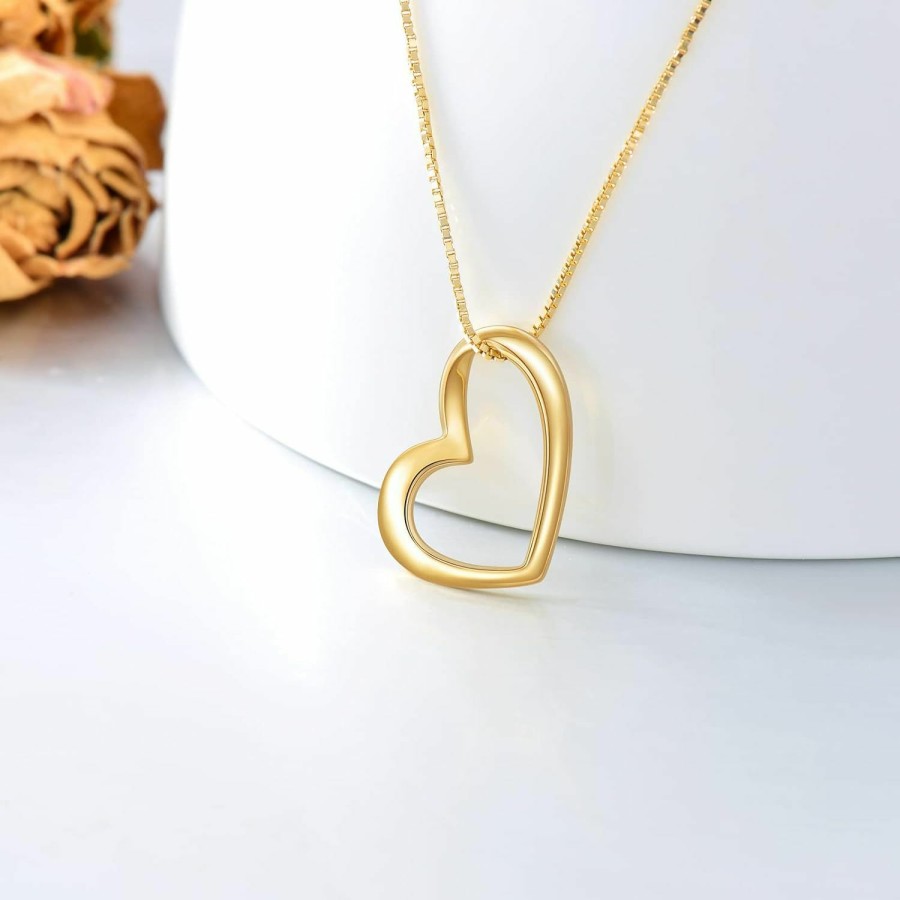 Necklaces | SISGEM Sisgem 14K Gold Open Heart Necklace For Women, Real Gold Love Pendant And Box Chain Jewelry For Wife, Gifts For Her, 18 Inch