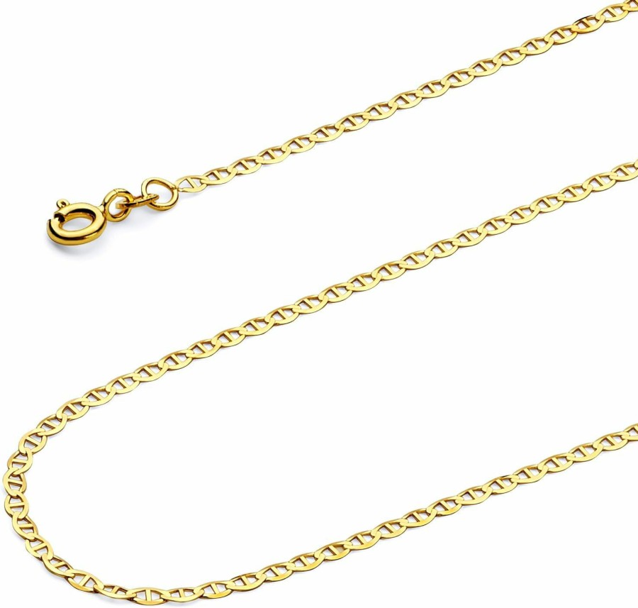 Necklaces | The World Jewelry Center The World Jewelry Center 14K Real Yellow Gold Solid 2Mm Flat Mariner Chain Necklace With Spring Ring Clasp