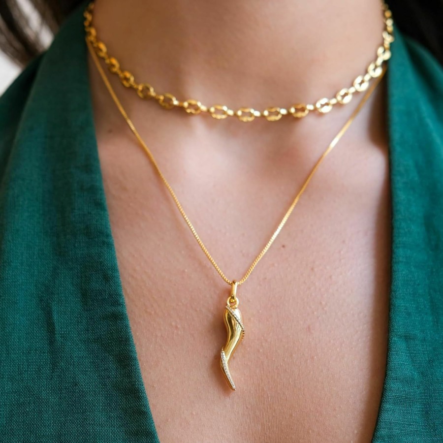 Necklaces | Aurelia Mae Aurelia Mae 14K Gold Plated Medium Cornicello Italian Horn Pepper Necklace Charm Pendant 18''+2''