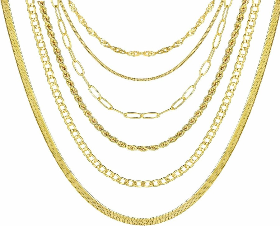 Necklaces | FAXHION Faxhion 6Pcs Gold Layered Chain Necklaces For Women,18K Gold Dainty Cz Choker Necklace Trendy, Adjustable Layering Necklace Set For Women Gifts