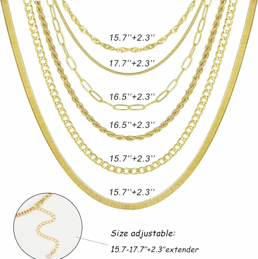 Necklaces | FAXHION Faxhion 6Pcs Gold Layered Chain Necklaces For Women,18K Gold Dainty Cz Choker Necklace Trendy, Adjustable Layering Necklace Set For Women Gifts