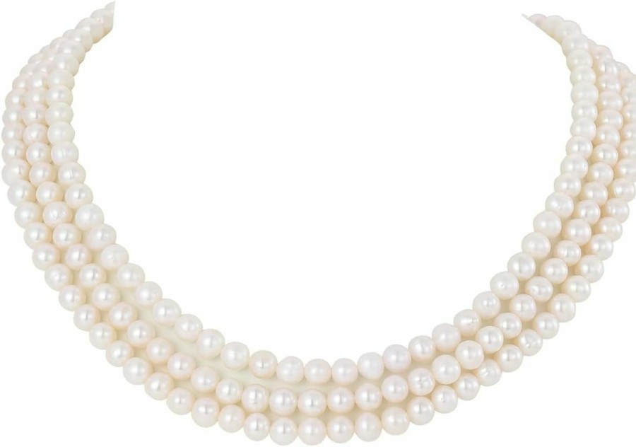 Necklaces | Pearl Vibe Pearl Vibe Aaa+ Quality White Freshwater Pearls Necklace For Women | 6.5-7Mm Round White Pearls With 925 Sterling Silver Chain