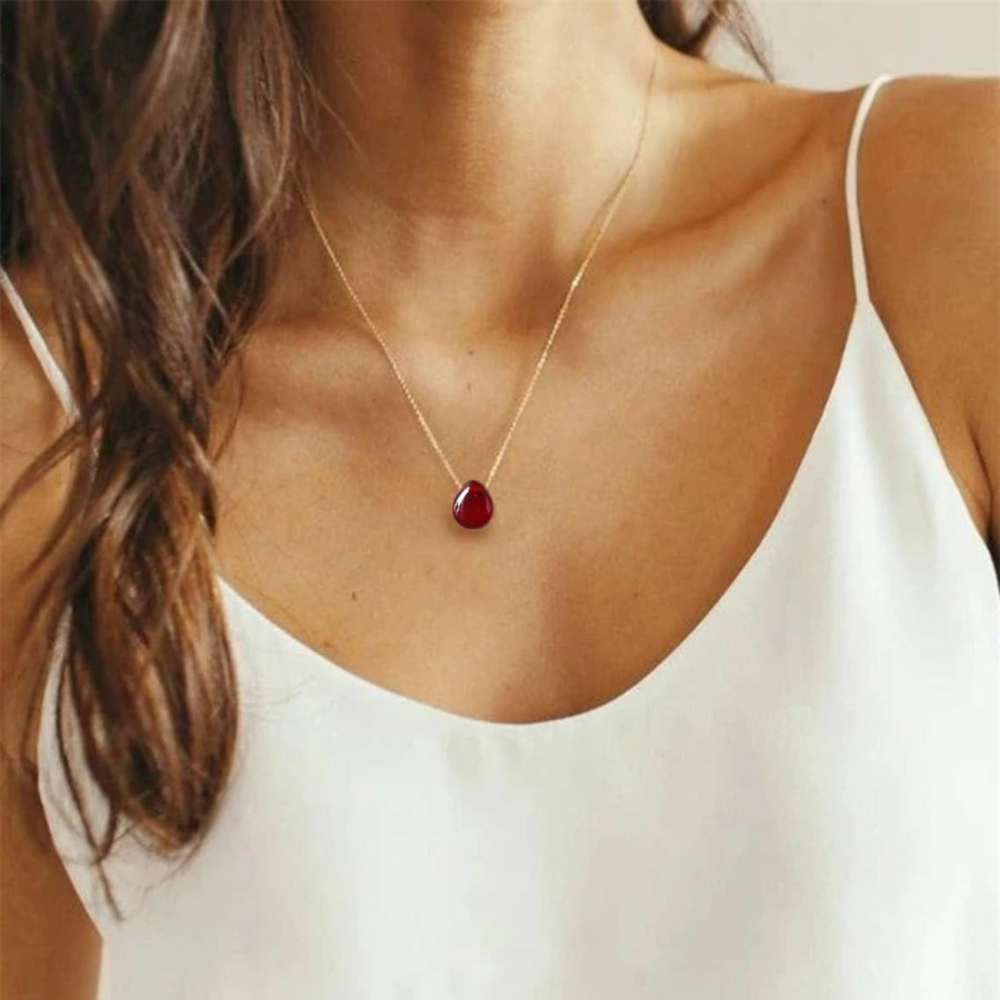 Necklaces | Joxevyia Joxevyia Gemstone Teardrop Necklace For Women Dainty Raw Stone Healing Crystals Teardrop Necklace Natural Carnelian Pendant Necklace Anniversary Birthday Valentines Christmas Gift For Her