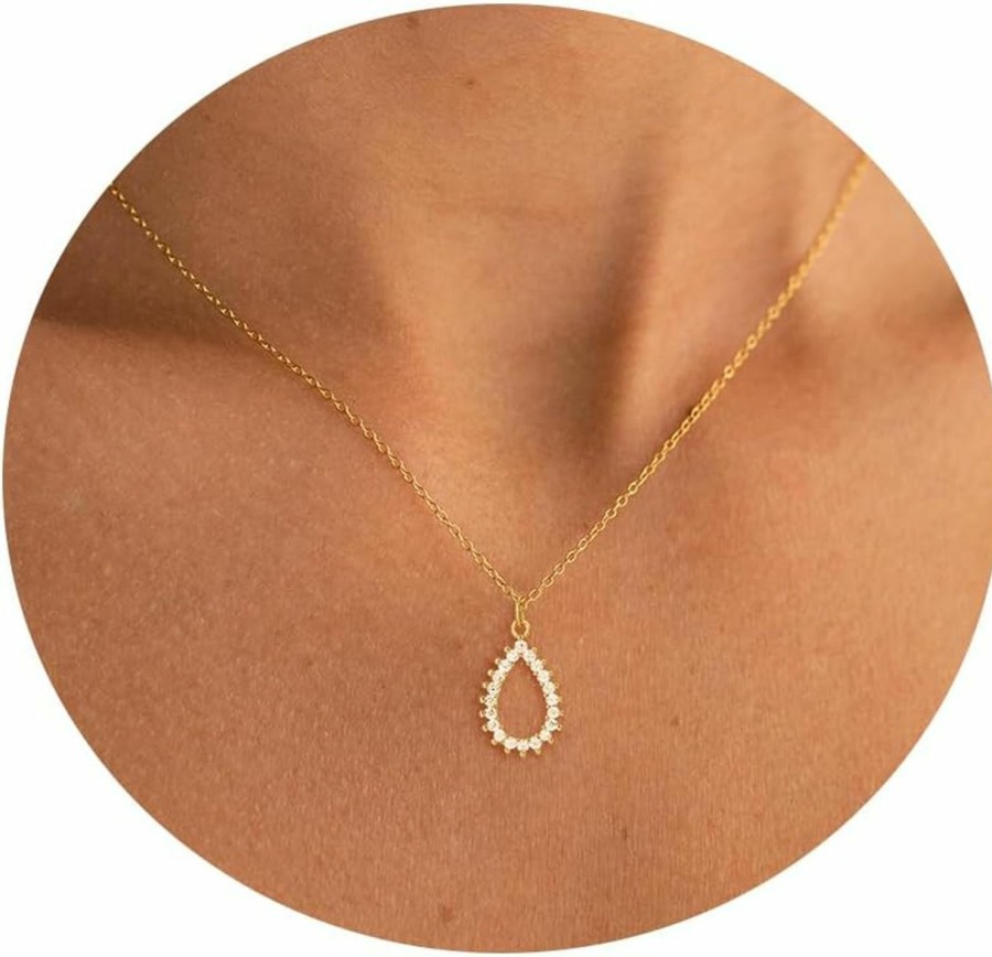 Necklaces | MKALAN Mkalan Gold Necklace For Women, 14K Gold Plated Cubic Zirconia Diamond Necklace Non Tarnish Dainty Cute Pendant Necklace Simple Gold Necklaces Trendy Fashion Jewelry Grils Gift