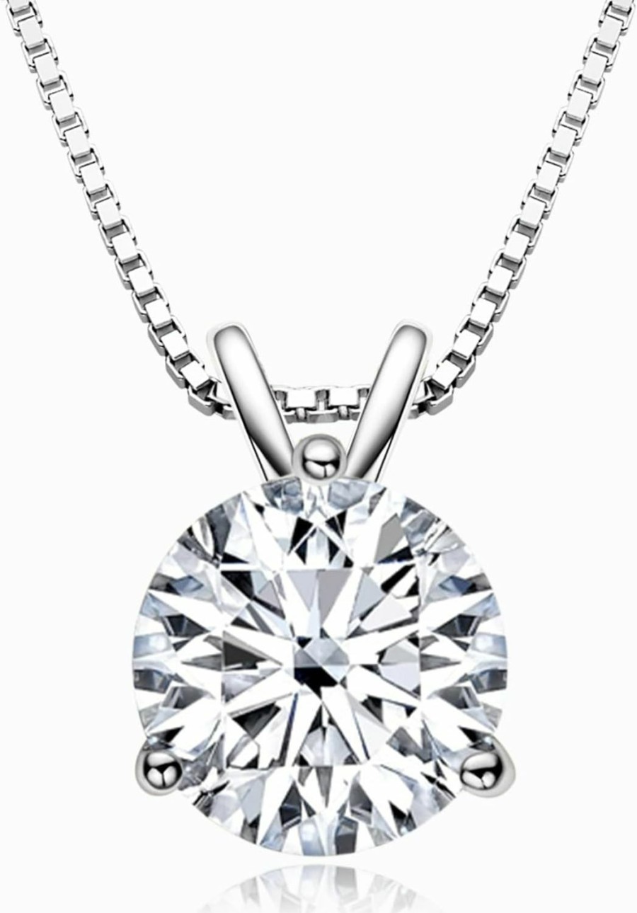 Necklaces | DYUNQ Dyunq 1-3 Ct Moissanite Necklace For Women, Solitaire Lab Created Diamond Pendant, 18K White Gold Plated D Color Round Cut 925 Sterling Silver Necklace, Gra Certified, 18 Inch Box Chain