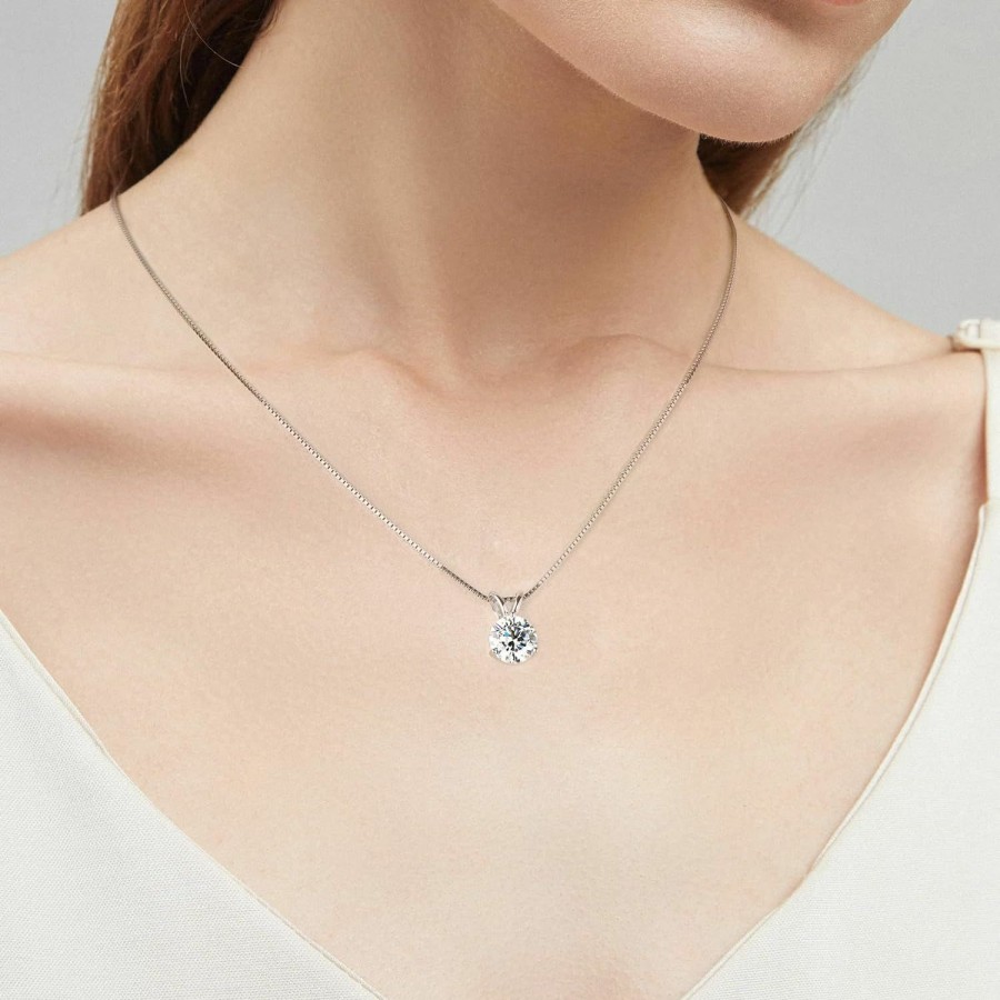 Necklaces | DYUNQ Dyunq 1-3 Ct Moissanite Necklace For Women, Solitaire Lab Created Diamond Pendant, 18K White Gold Plated D Color Round Cut 925 Sterling Silver Necklace, Gra Certified, 18 Inch Box Chain