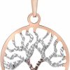 Necklaces | Jewelry America Jewelry America Solid 14K Rose Gold Textured Reversible Round Tree Of Life Pendant Necklace