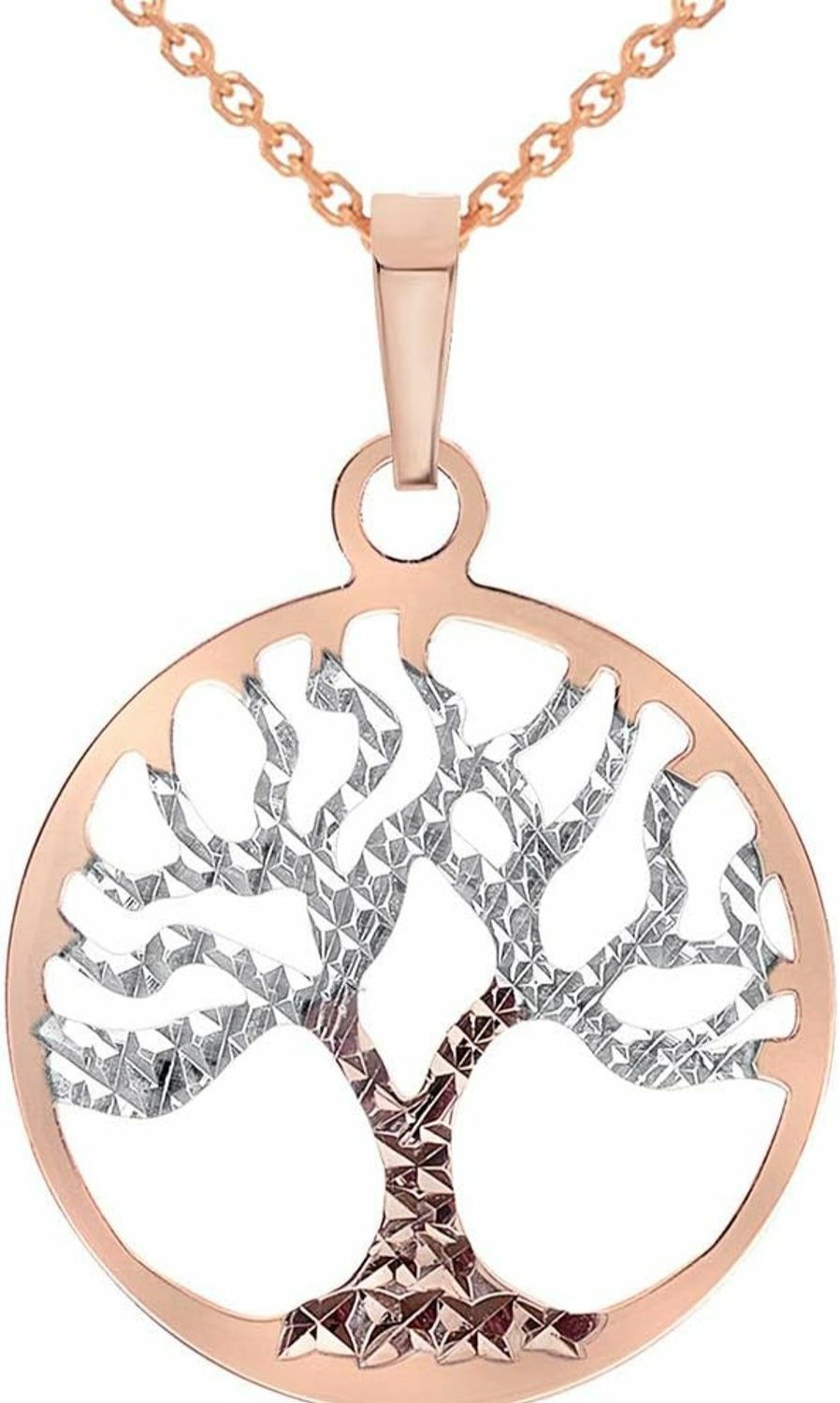 Necklaces | Jewelry America Jewelry America Solid 14K Rose Gold Textured Reversible Round Tree Of Life Pendant Necklace