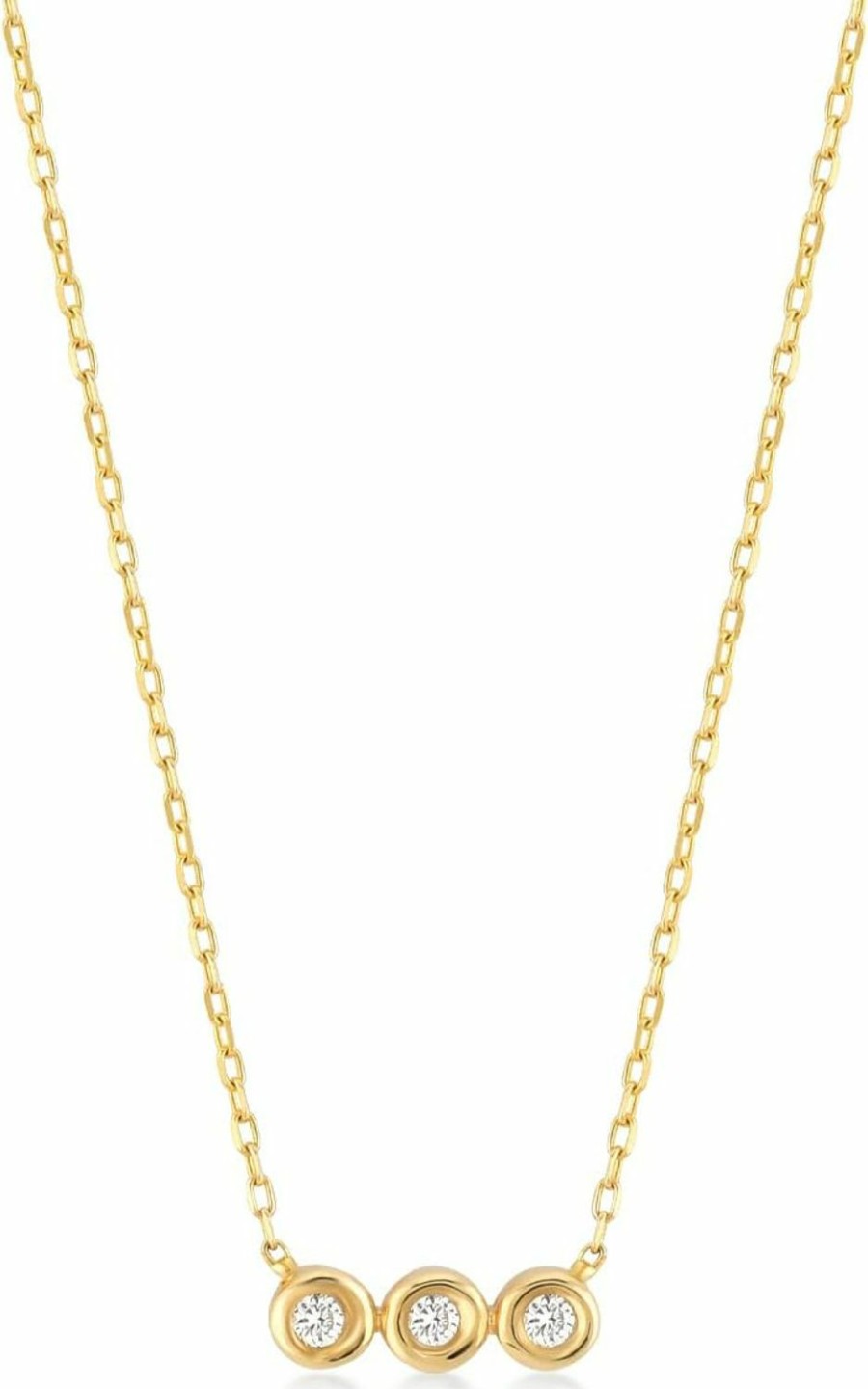 Necklaces | GELIN Diamond Three Stone Necklace | 14K Yellow Gold Bezel Set Necklaces For Women | 14K Solid Gold Pendant Necklace | Delicate Diamond Jewelry | Gifts For Christmas, 18\"