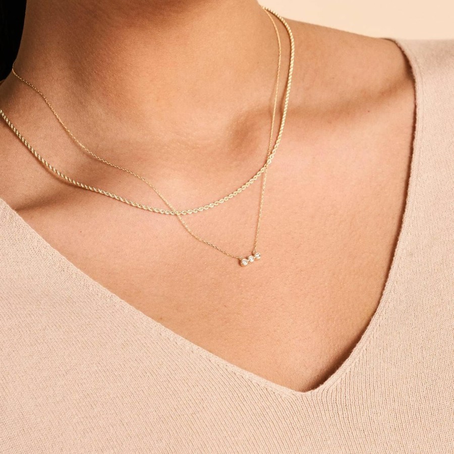 Necklaces | GELIN Diamond Three Stone Necklace | 14K Yellow Gold Bezel Set Necklaces For Women | 14K Solid Gold Pendant Necklace | Delicate Diamond Jewelry | Gifts For Christmas, 18\"