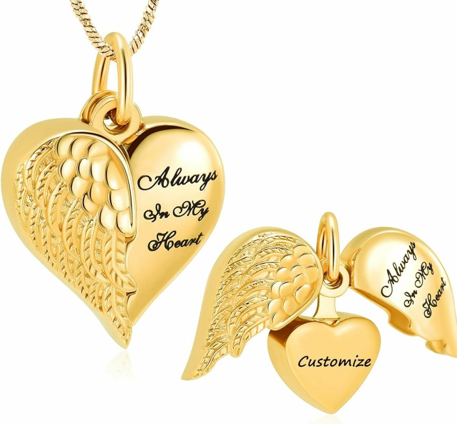 Necklaces | Yinplsmemory Yinplsmemory Love Heart Urn Necklace For Ashes Keepsake Memorial Cremation Jewelry Stainless Steel Angel Wing Heart Urn Locket Ashes Holder Memorial Urn Jewelry For Human/Pet Ashes