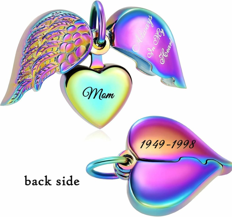 Necklaces | Yinplsmemory Yinplsmemory Love Heart Urn Necklace For Ashes Keepsake Memorial Cremation Jewelry Stainless Steel Angel Wing Heart Urn Locket Ashes Holder Memorial Urn Jewelry For Human/Pet Ashes