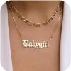 Necklaces | Jovono Jovono Layered Necklaces Gold Figaro Necklace Chain Fashion Babygirl Pendant Necklace Chain Jewelry For Women And Girls (Gold)