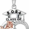 Necklaces | Memorjew 2024 Graduation Gifts For Her - S925 Sterling Silver Rose Heart Initial Graduation Necklace High School College Graduation Gifts For Her Duaghter Class Of 2024 Graduation Gifts For Women Teen Girls