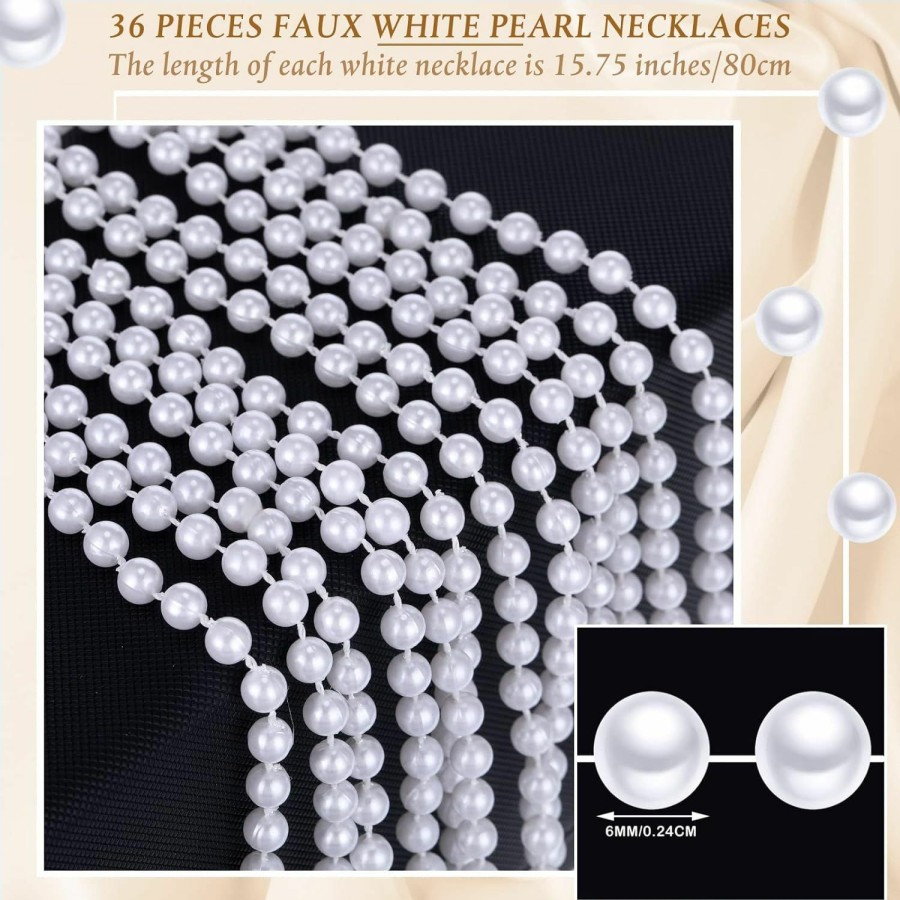 Necklaces | Sureio 36 Pack Long Pearl Necklace Fake Pearl Necklace Bulk Costume Jewelry For Women 1920S White Faux Pearl Beaded Strand Layered Necklace Accessories For Christmas Wedding Bridal Shower Tea Birthday Decor