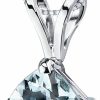 Necklaces | PEORA Peora Solid 14K White Gold Aquamarine Pendant For Women, Genuine Gemstone Birthstone Solitaire, 0.75 Carat Cushion Cut, 6Mm